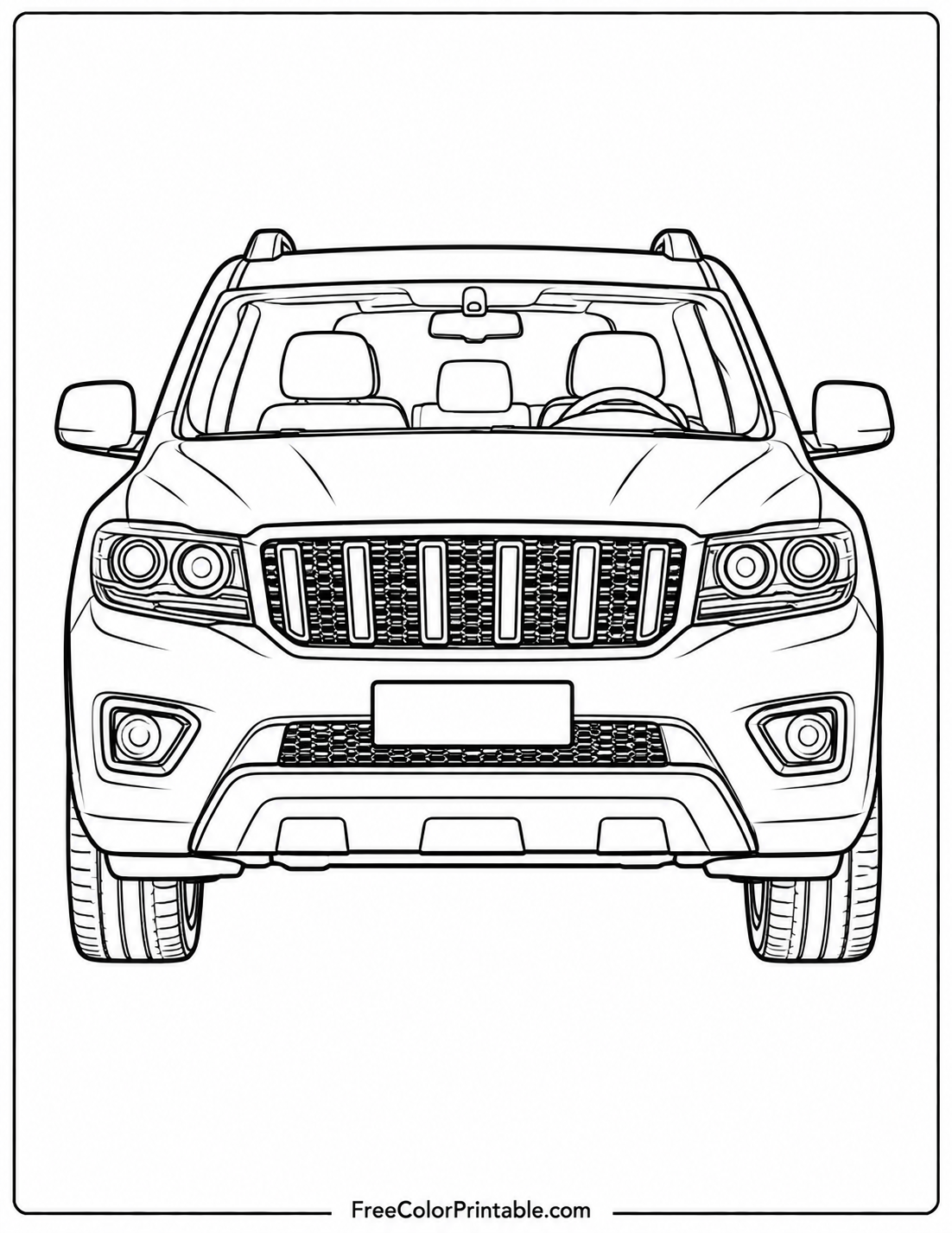 SUV front view outline for coloring Coloring Page — Free Printable — free printable coloring page